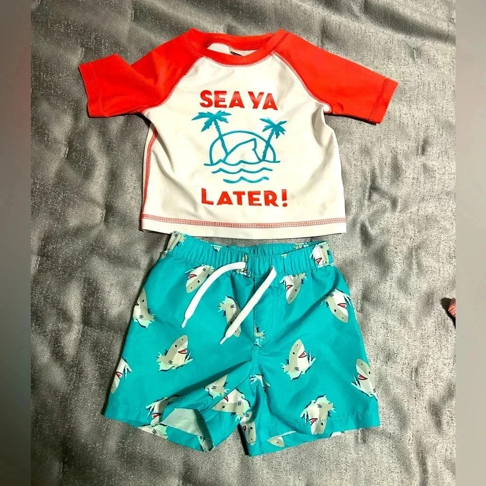 Old Navy Sea ya later‎ rash guard set GUC Size 9-12 Months